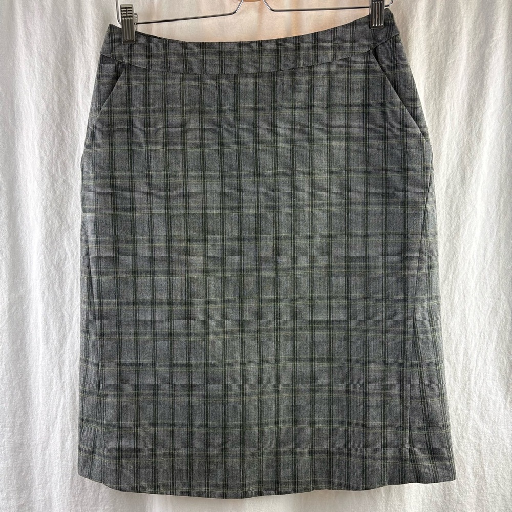 Marni Gray/Green Wool Plaid Pencil Skirt